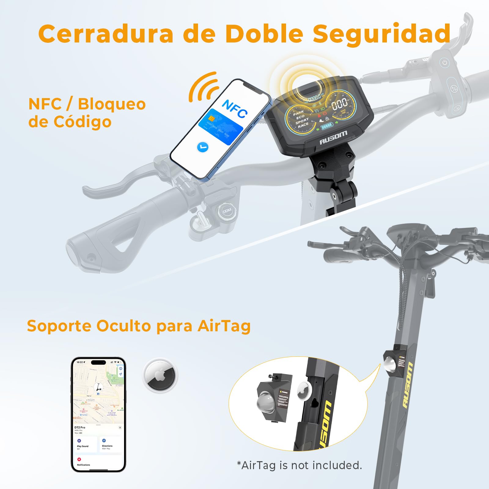 Patinete Eléctrico Adultos Ausom DT2 Pro, Batería 23,4 Ah 52 V, Autonomía 100-115KM, Ruedas 10x3.0 Todoterreno, Plegable Scooter Electrico