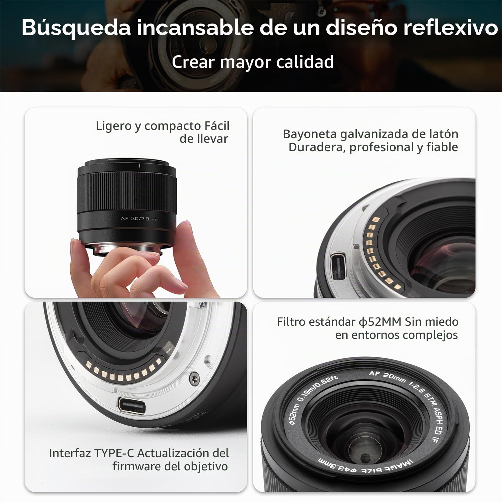 VILTROX 20mm F2.8 FE para Sony E Mount,AF20mm f/2.8 E Mount FullFrame Lente | Objetivo Gran Angular Prime para Sony Alpha a7III a7R a7RII I a7RIV a7S a7SII a9 a7C a6700 zv-e100 a6600 a6400 a7iv a7ii