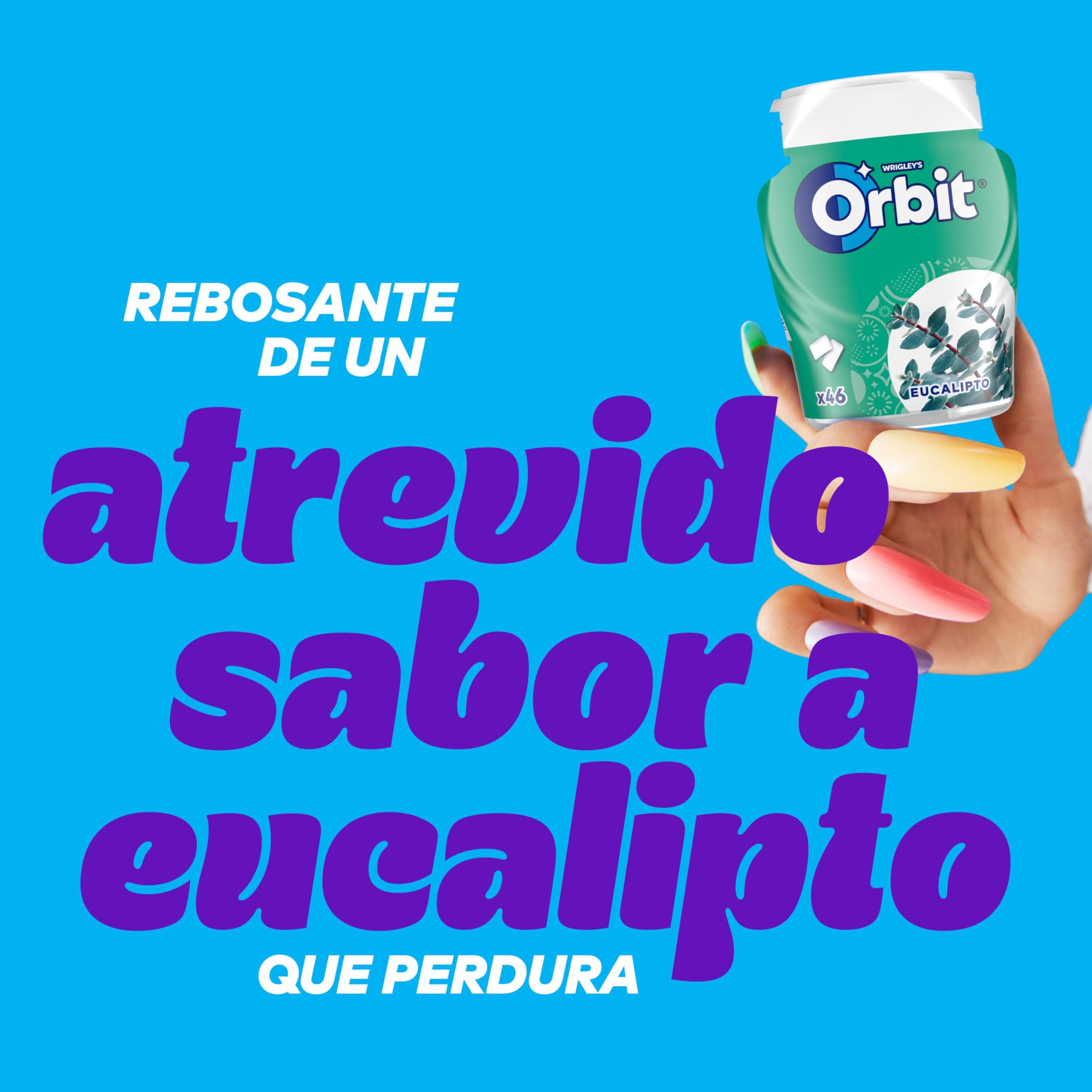 Orbit Bote de Chicles Sin Azúcar Sabor Eucalipto, Fresco, Intenso y de Larga Duración en formato Gragea (6 x 46 chicles)