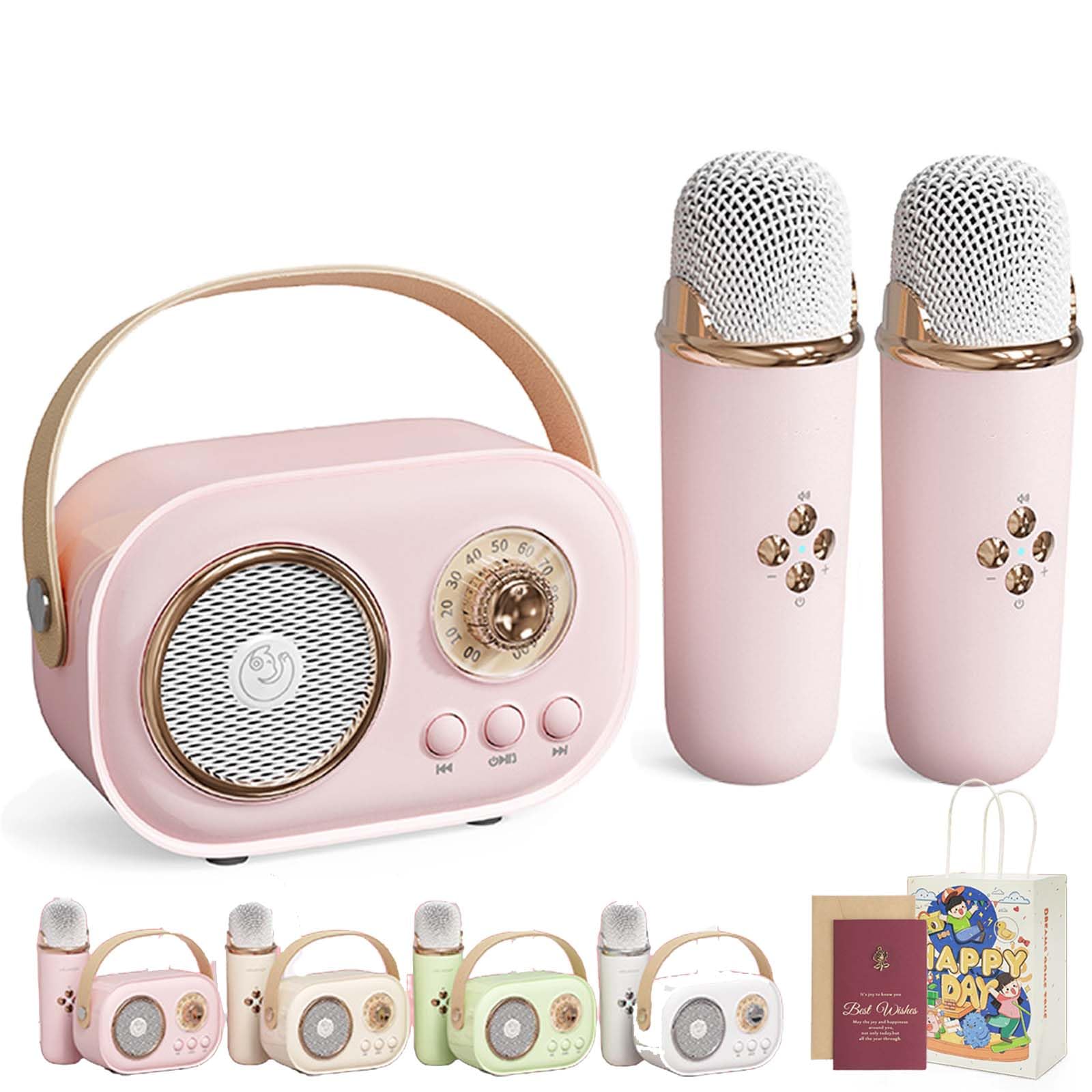 Vivamic Portable Kids Karaoke Fun Set, Viva Mic Portable Microphone, Mini Karaoke Machine with 2 Wireless Microphones Voice Changer for Home and Outdoor Entertainment (Dual,Pink)