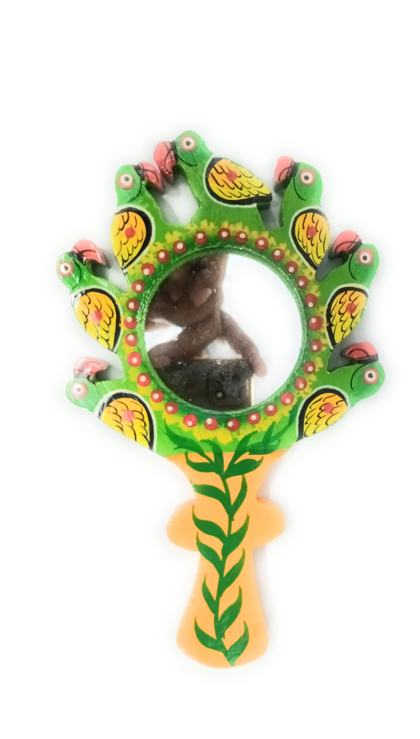 Pramod toys Laddu Gopal Wooden Handmade Handpainted Handicraft Vanity Mirror (Parrot)-picture-19