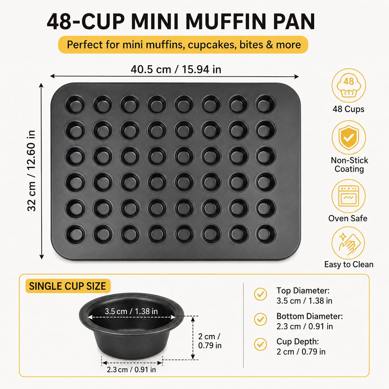 Mini Molde Para Magdalenas De 48 Tazas, Mini Bandeja Para Hornear Magdalenas De Acero Al Carbono Antiadherente, Mini Lata Para Magdalenas Pequeña Con Chispas De Chocolate, Mini Magdalenas