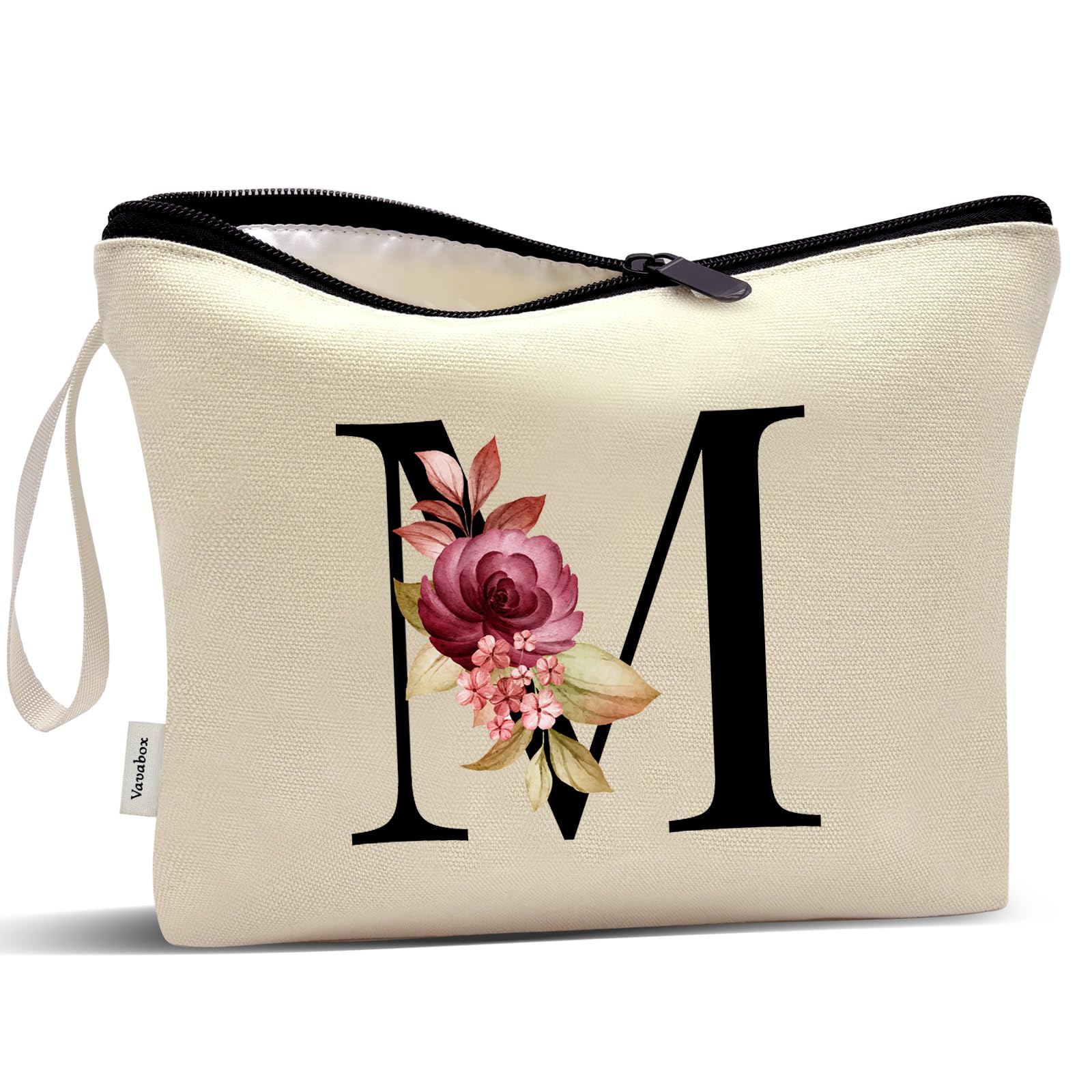 Vavabox A-Z Personalized Makeup Bag, Birthday Gifts for Women Mom, Gifts for Best Friend, Bride Bridesmaid Cosmetic bag (M, Cream Yellow)