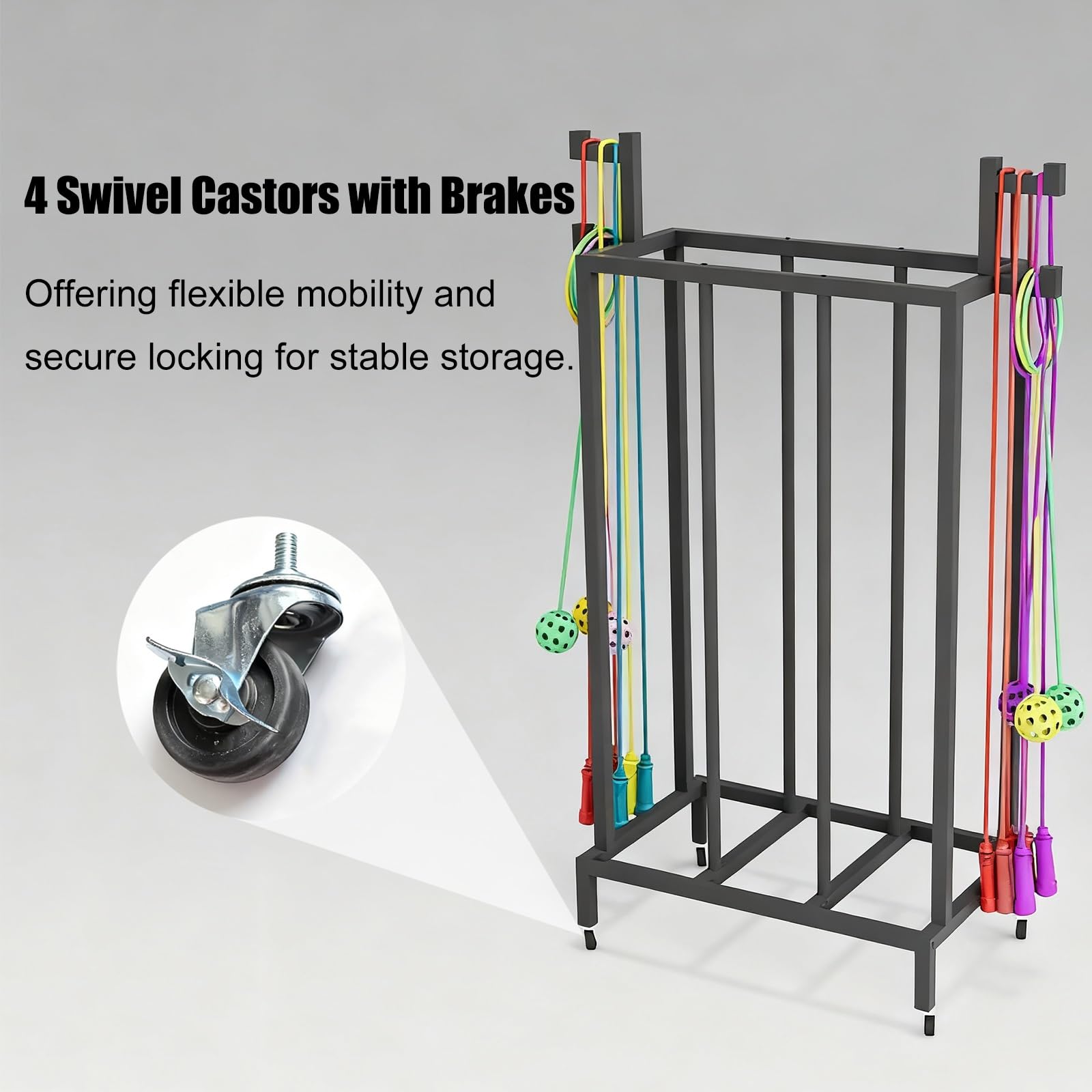 Supporto per Hula Hoop Carrello portaoggetti per hula hoop, resistente, organizer mobile per anelli fitness, carrello espositivo per cerchi fitness con corda per saltare