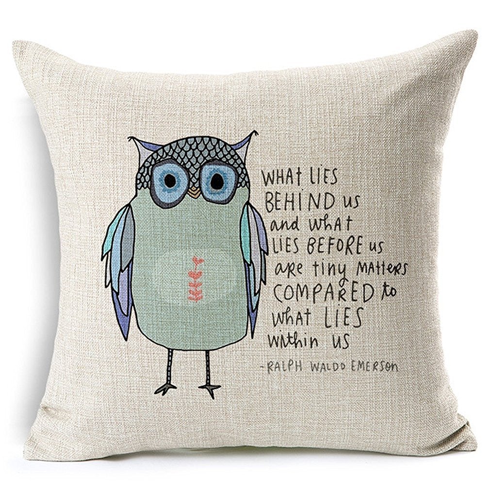 Onker Cotton Linen Square Decorative Throw Pillow Case Cushion Cover 18" x 18" Owl Sayings