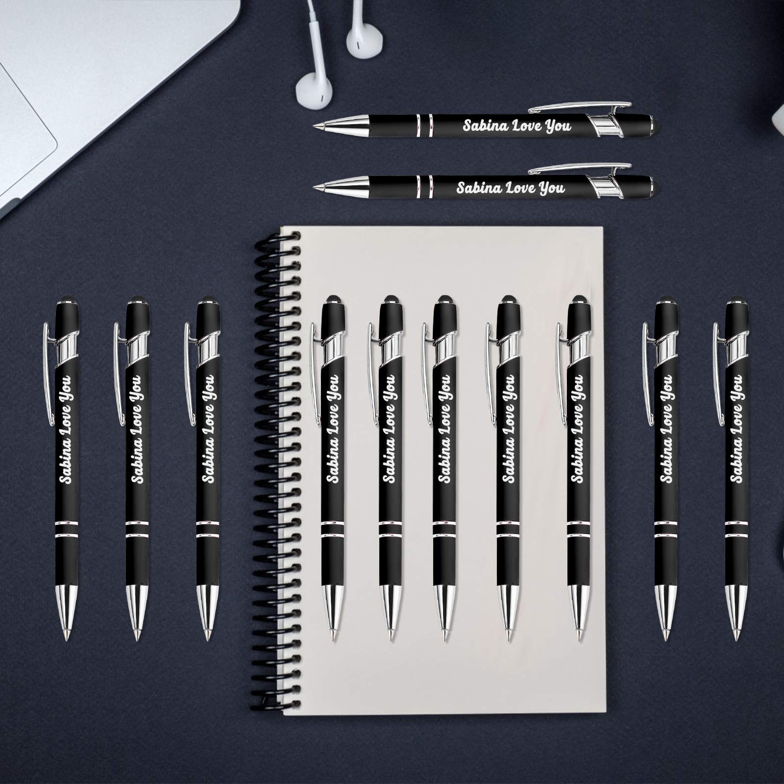 12 Stylos Personnalisables Avec Gravure - Encre Noire, Corps Métal Doux - Cadeau Anniversaire, Graduation, Entreprise
