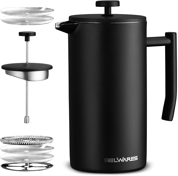 Large French Press Coffee Maker 50oz, 1.5L Double Wall 304 Stainless Steel Coffee