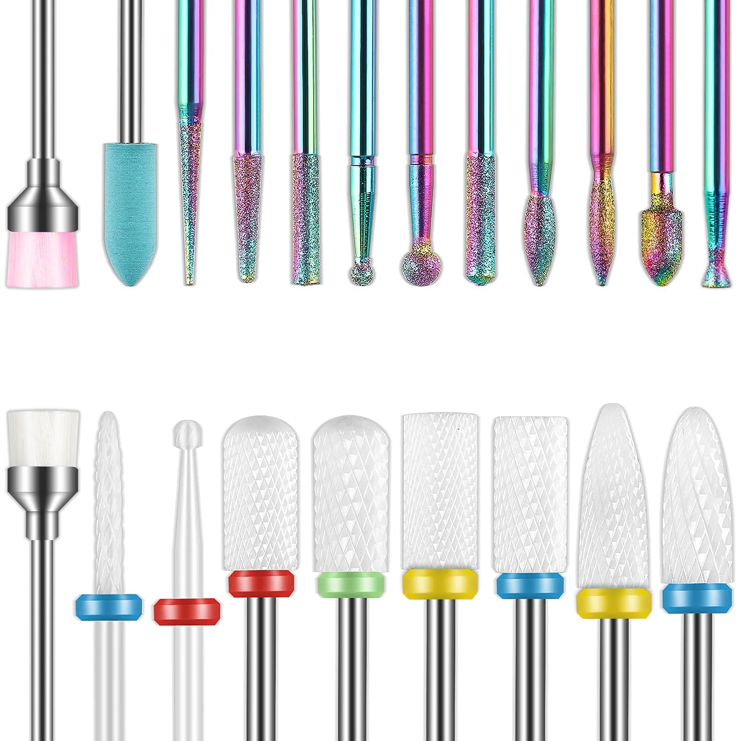 Depvko Set di 21 punte per trapano per unghie, lima elettrica per cuticole diamantate da 3/32 pollici e kit di frese per unghie in gel acrilico in ceramica, strumenti per nail art punta fresa cuticole