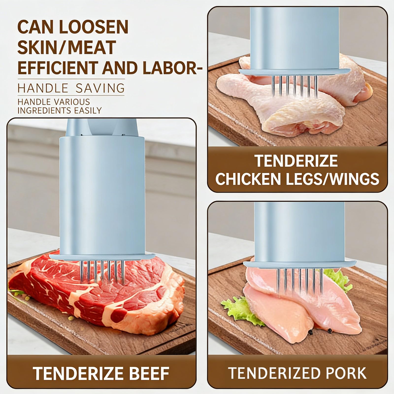Elektrischer Fleischklopfer, 13 Edelstahl-Nadeln, Piercing 5000 Mal pro Minute, ideal zum Zartmachen von Steaks, Rind, Huhn, kommerzielle Nutzung