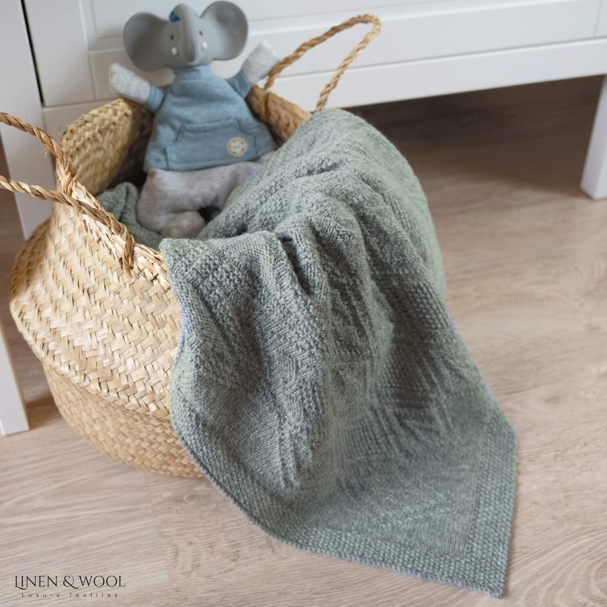 Linen & Cotton Lilou kocyk niemowlęcy z dzianiny, dla chłopców i dziewczynek -100% czysta wełna nowozelandzka, szary (85 x 100 cm) koc do przytulania z dzianiny / kocyk dla niemowląt, na lato, zimę, do wózka dziecięcego