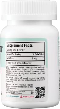 Maxi Health Melatonin 1mg Chewable - Sleep aid Melatonin to Encourage Natural Sleep Non-Habit Forming Supplement with Enzymax for Fast-Acting Support Kosher (100 Units)
