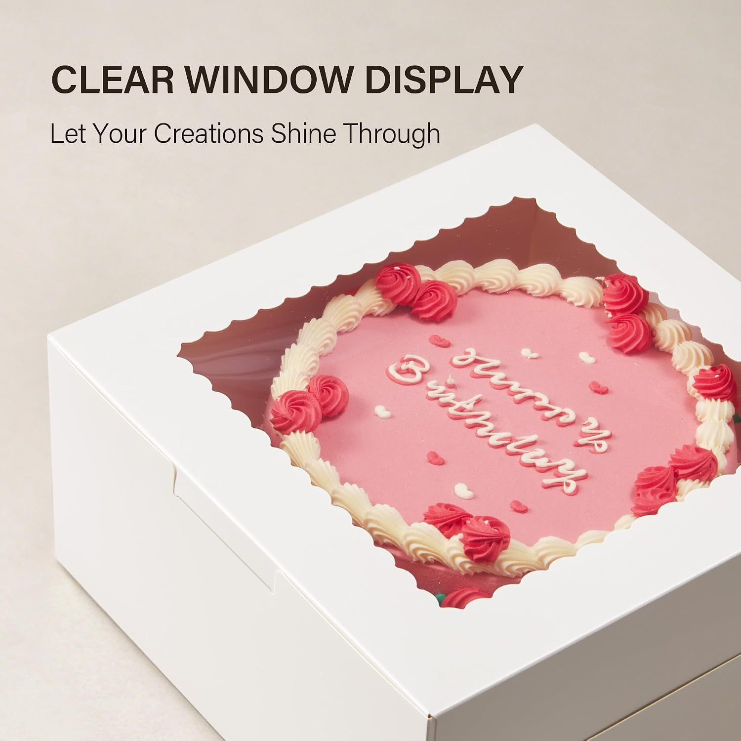 Kootek 15PCs Cake Boxes 10 inch, Disposable Cake Carrier Storage Containers | 10x10x5 inches Cake Box, Stickers Included, White Cake Carrier Holder with Large Window, for Birthday, Wedding, Party