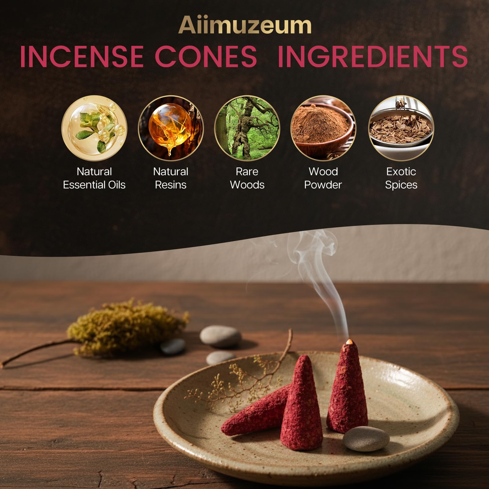 Conos de incienso de rosa natural, 30 piezas, hechos a mano, excelencia de larga duración, perfectos para relajación y meditación, habitaciones aromáticas, purificador de aire para