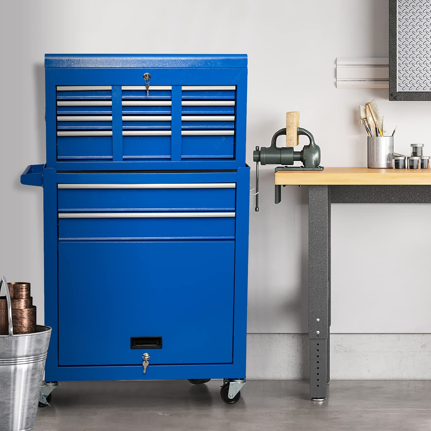 8Drawer Rolling Tool Chest, Portable Stackable Metal Tool Chest with