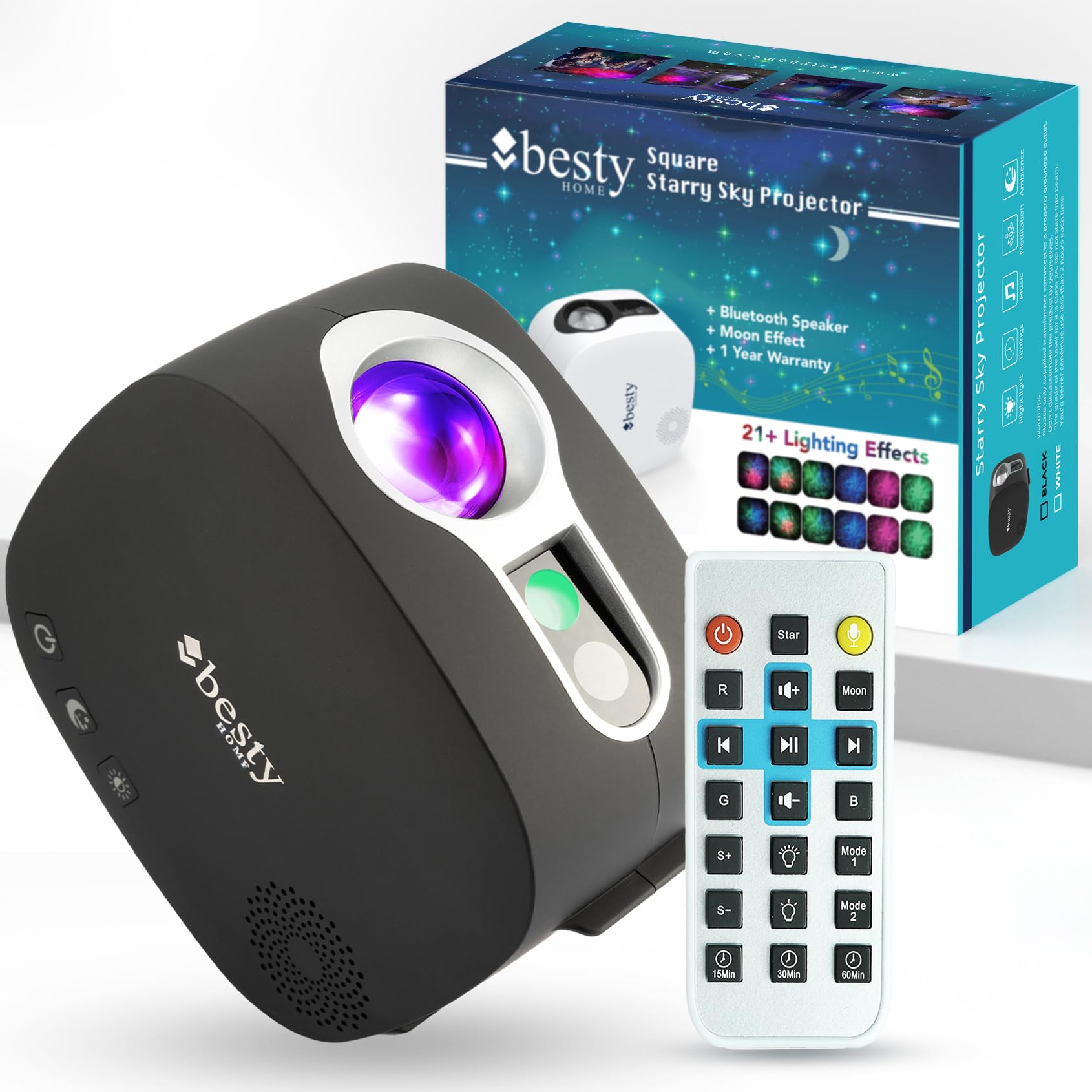 Moon Star Projector Night Light Bluetooth Music Speaker, Moon Nebula Light Projector with Remote Control, Galaxy Projector for Bedroom Ceiling for Adults Kids (Black)