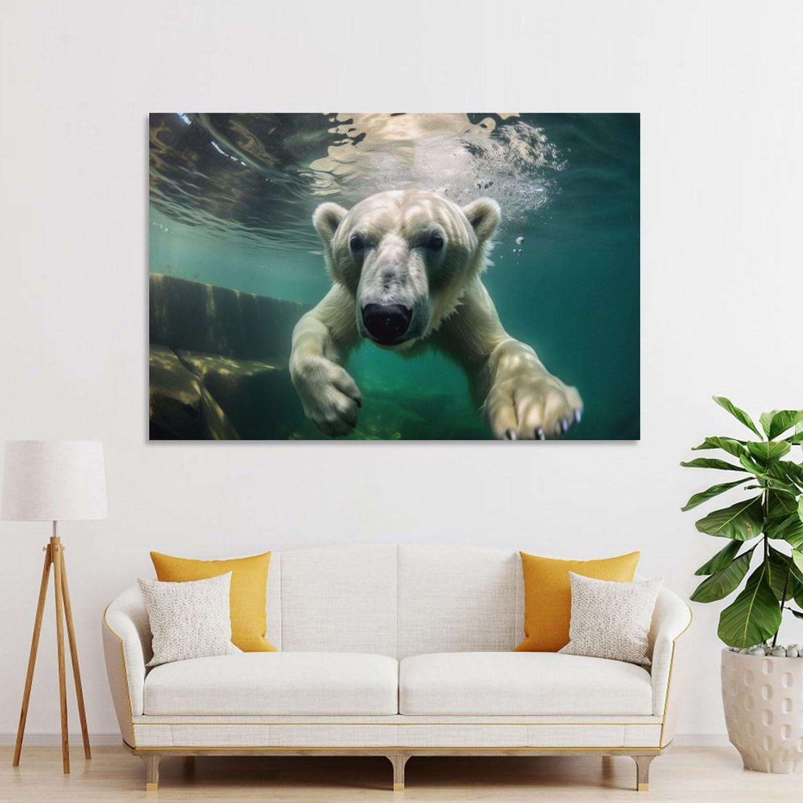 Junmoney Polar Bear Swim Canvas Wall Decor, 24x36inch(60x90cm), for Home Lounge, Bedroom Or Reading Nook, Modern Wall Decor for Cosy Interiors