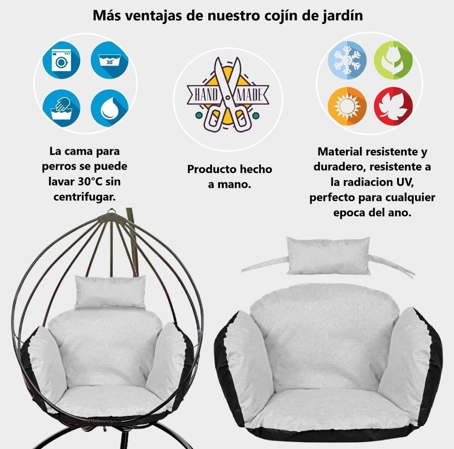Almohadilla de Asiento para sillón Colgante con Respaldo reposacabezas Columpio para Colgar fácil de Limpiar Impermeable