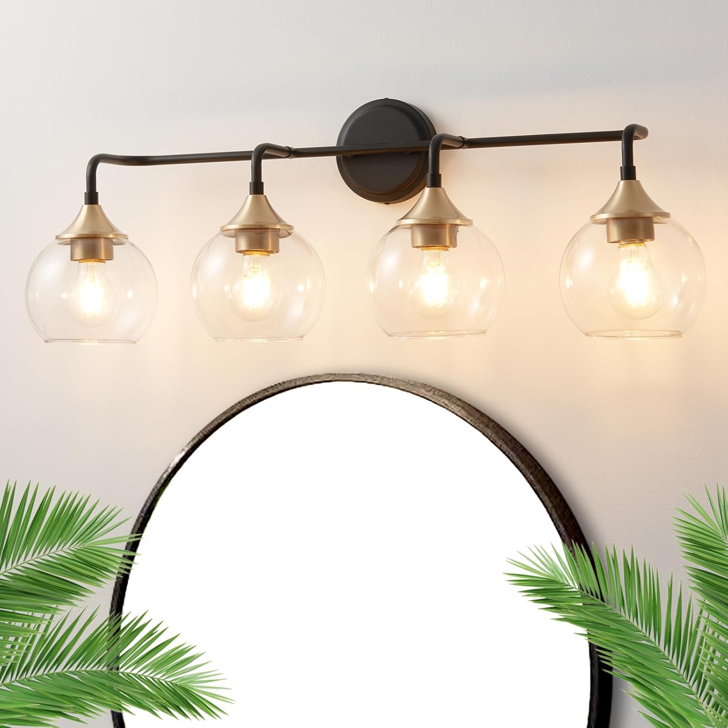 Gednbo Black and Gold Bathroom Vanity Light with Clear Glass Shade, 4