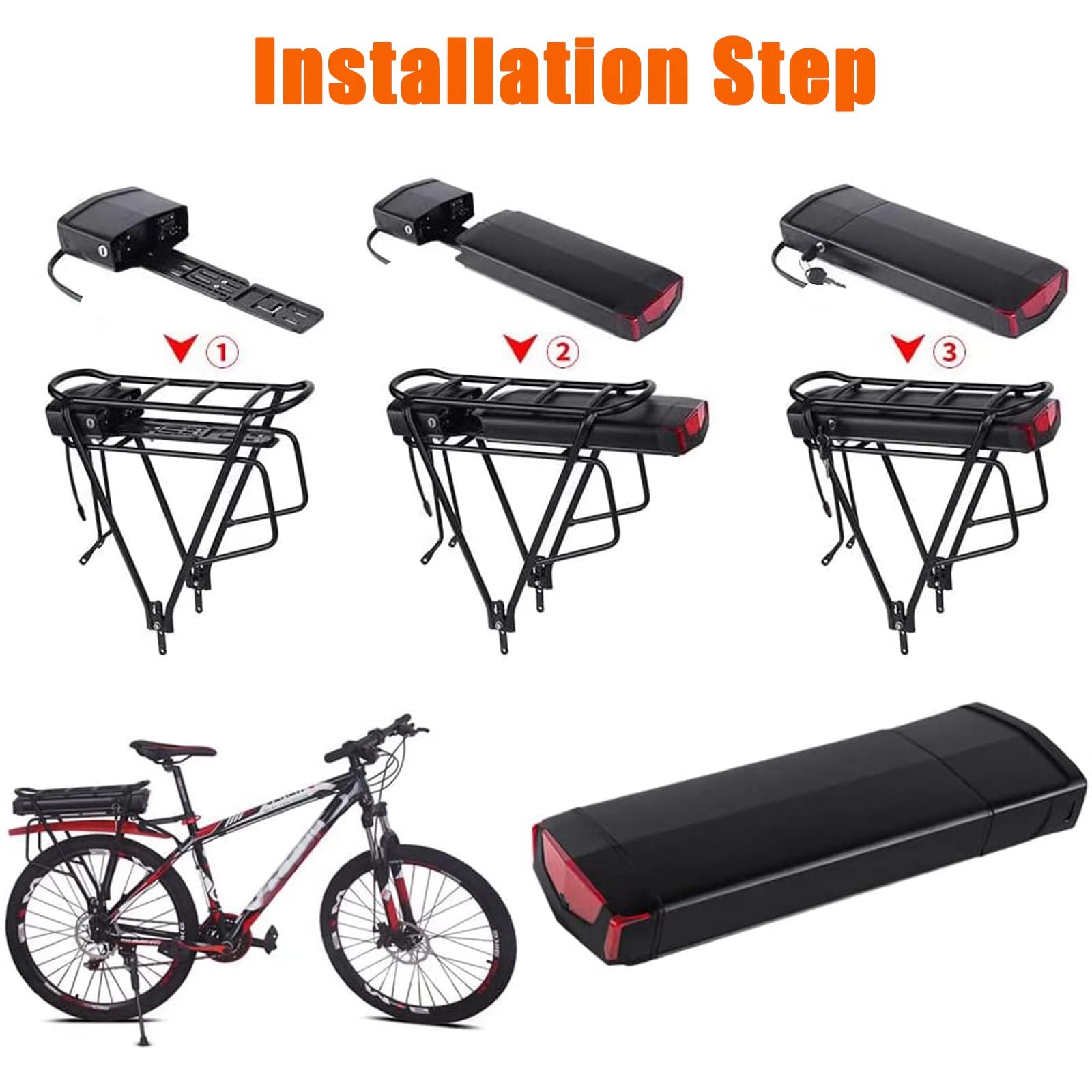 36V 13Ah Batteria per Ebike con portapacchi posteriore (con portapacchi) 2500mAH Batteria al litio a celle per motore 50-500W