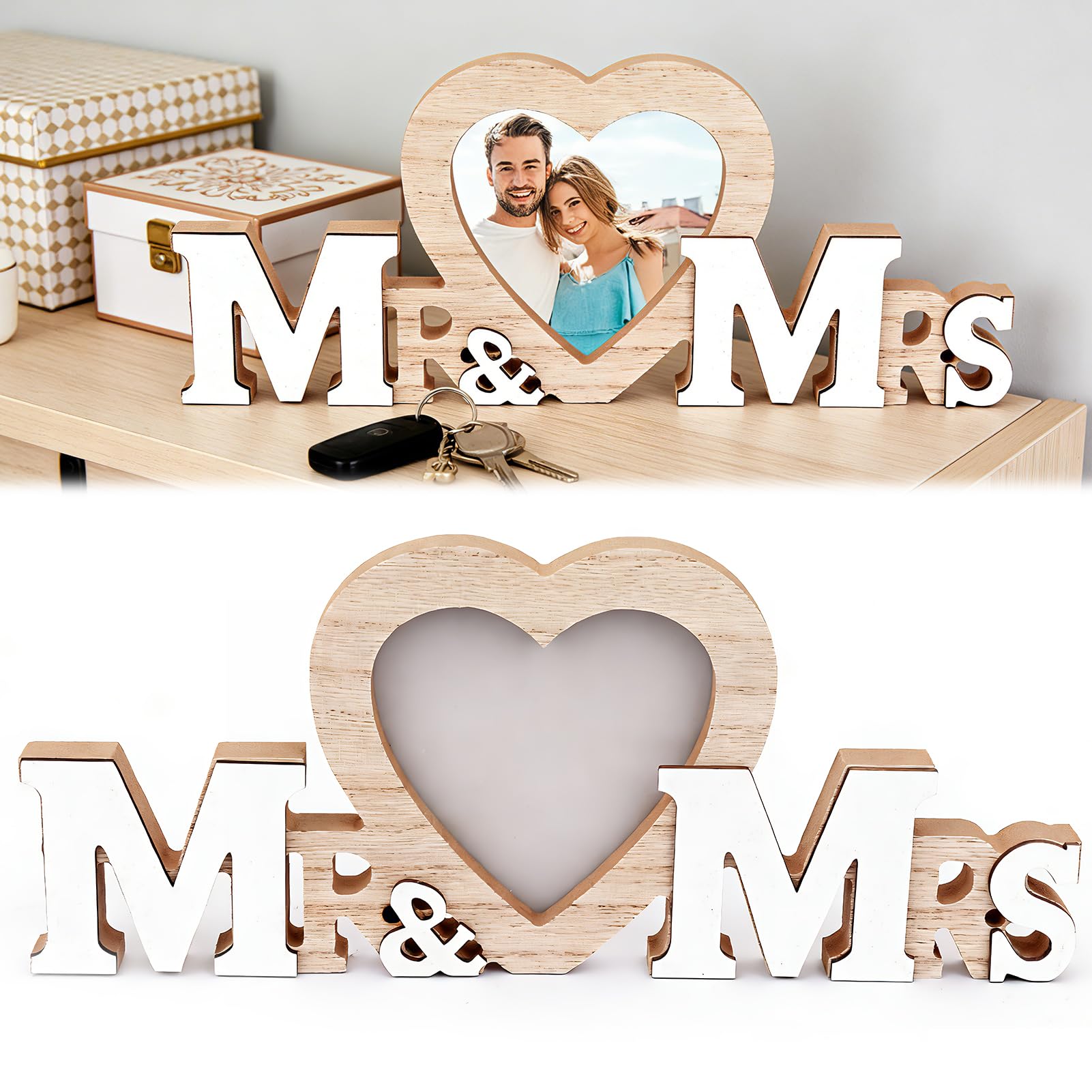 Mr & Mrs Wedding Frame, Wedding Gifts Personalised Wedding Photo Frame Mr & Mrs Gifts Heart Personalised Wedding Gift For Couple Engagement Anniversary Reception Wooden