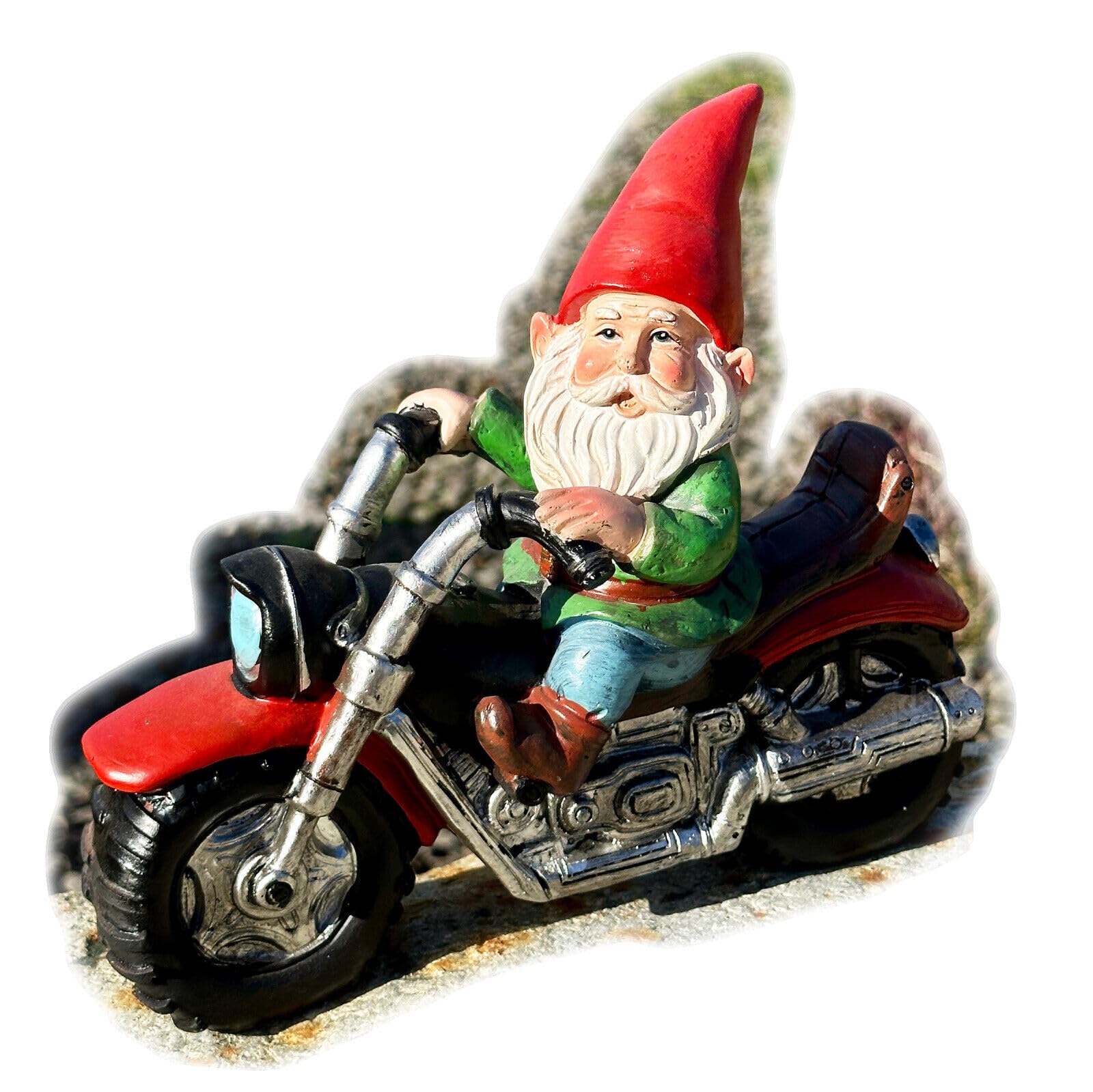 Darthome Multicolor Biker Gnome Garden Ornament 21Cm Resin Old Man On Motorbike Outdoor Novelty Sculpture