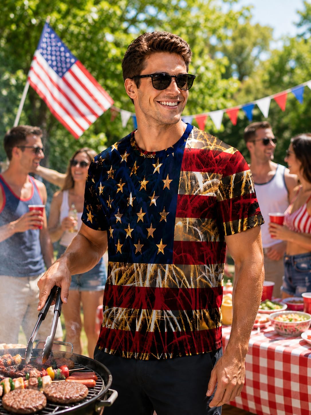 Men's American 4th of July Shirts for Men American Flag Patriotic T-Shirt Soft Independence Day Graphic Tee Tops