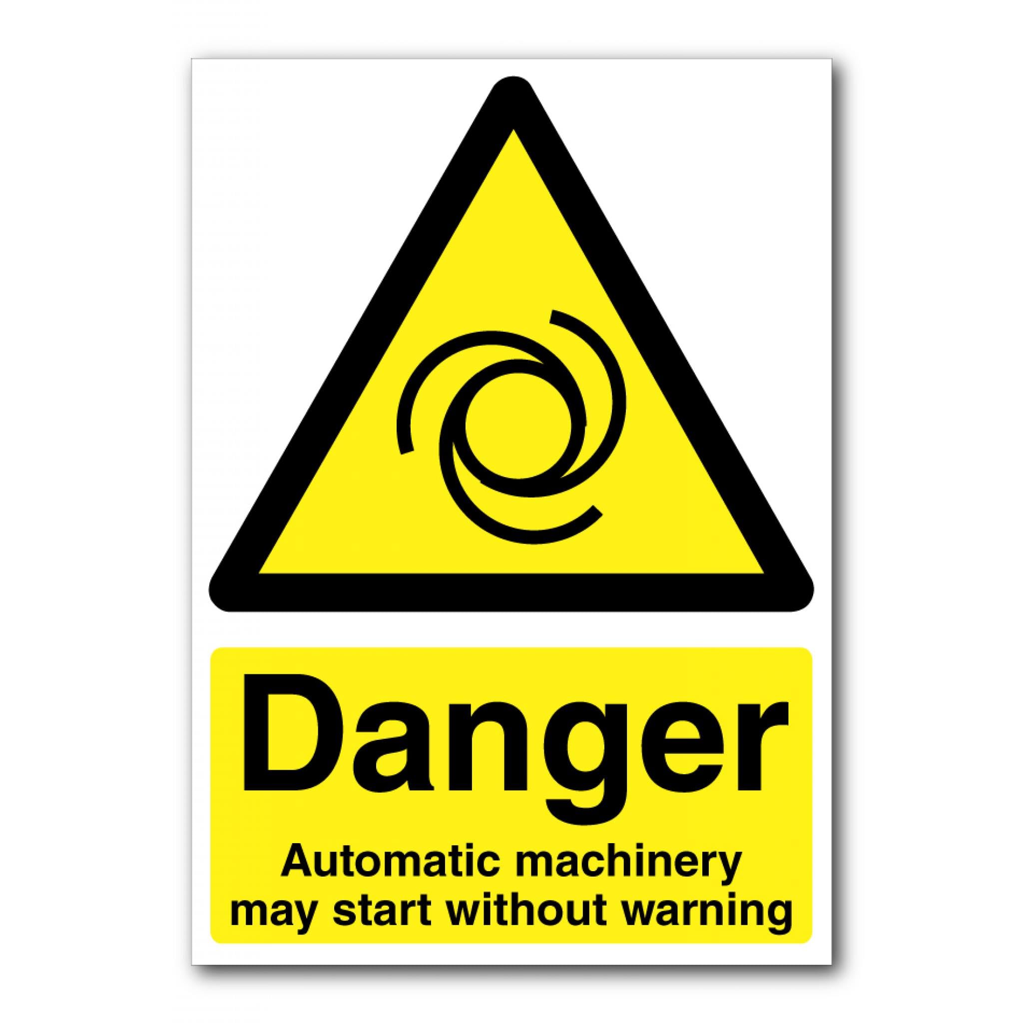 Danger Automatic Machinery May Start Without Warning Sign, 12x8 Inch Metal Tin Sign, Machine Safety Caution for Production Workshops