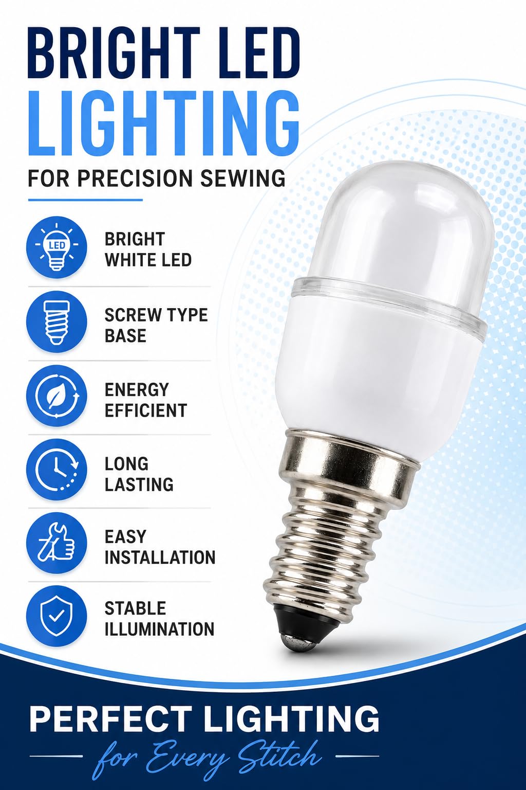 ZENITH Screw Type LED Bulb Suitable for Singer Domestic Front Loading Electric Embroidery Sewing Machines (Screw Type LED Suitable Singer), 1 Pc Black Color Plastic — Amazon image 5