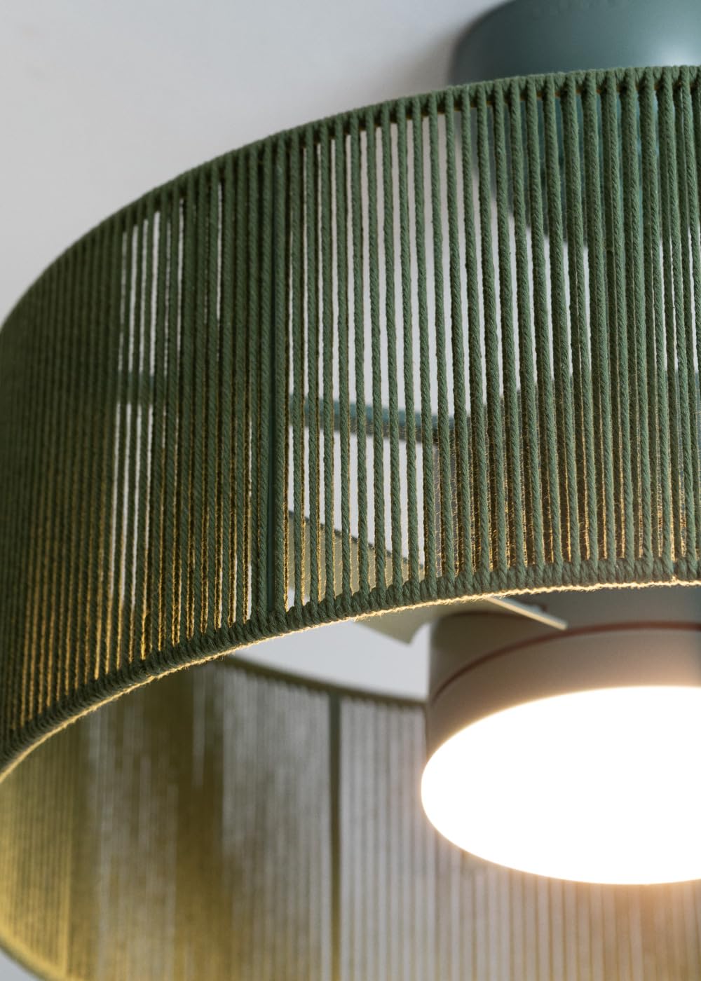 CREATE / WIND LAMP WOVEN/Ventilatore da soffitto luce e telecomando verde salvia / 25W, timer, Ø56,5 cm, funzione estate-inverno, LED 3 temperature, corpo in corda, flusso d'aria concentrato