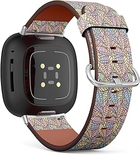 CJBROES Replacement Leather Watch Band, Compatible with Fitbit Versa 3 and Fitbit Sense of Wristband Bracelet Accessory - Overlapped Star Flower