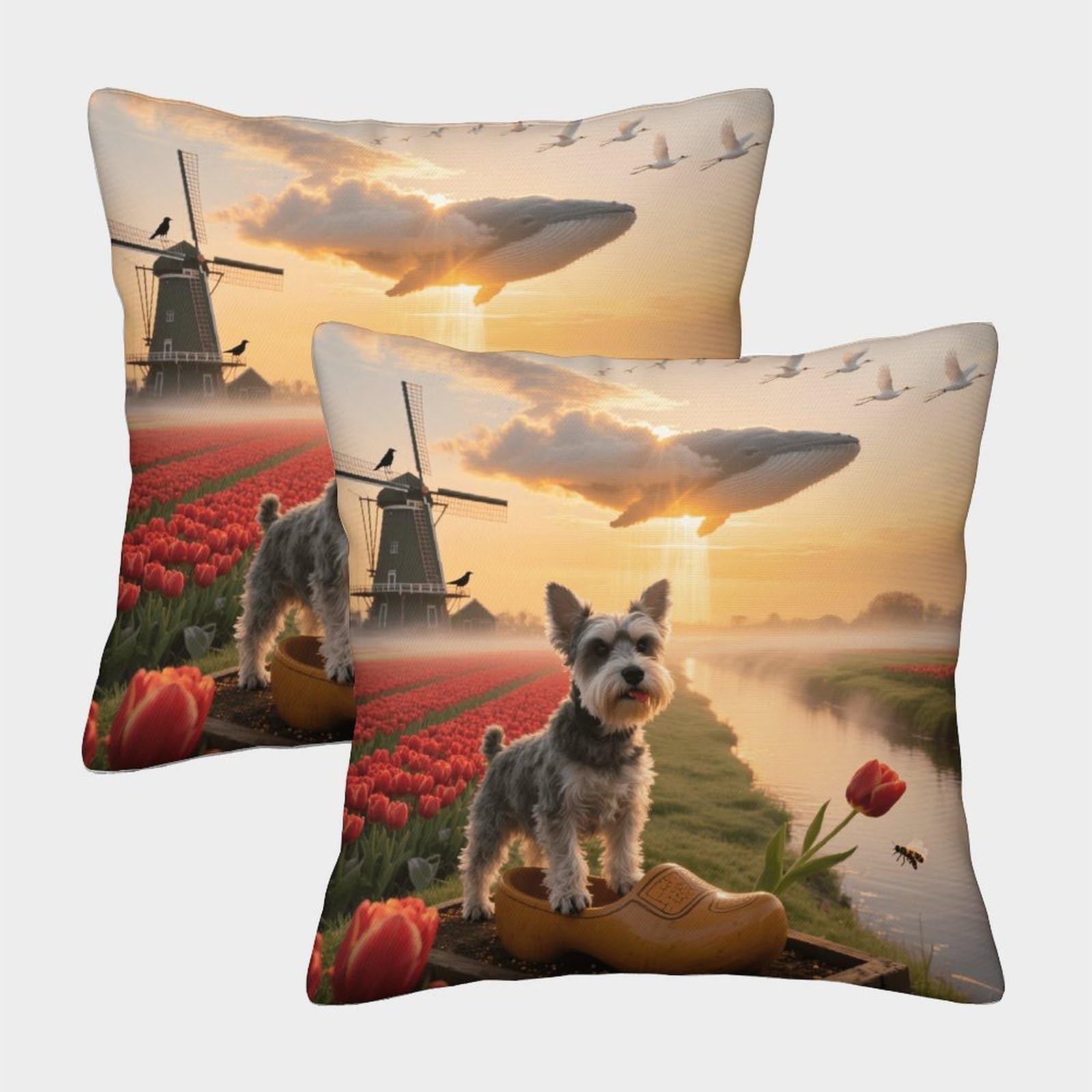 EMYXPAQM Schnauzer Cushion Covers Set of 2, Premium Polyester Throw Pillow Cover with Hidden Zipper, Premium Square Pillow Cases, for Couch Livingroom Sofa Bed 45x45cm