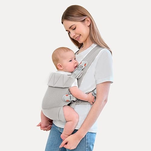 Miniatura 7 de Portabebés para recién nacidos, portabebés para recién nacidos a niños pequeños, arnés ergonómico con soporte para la cabeza, gris claro