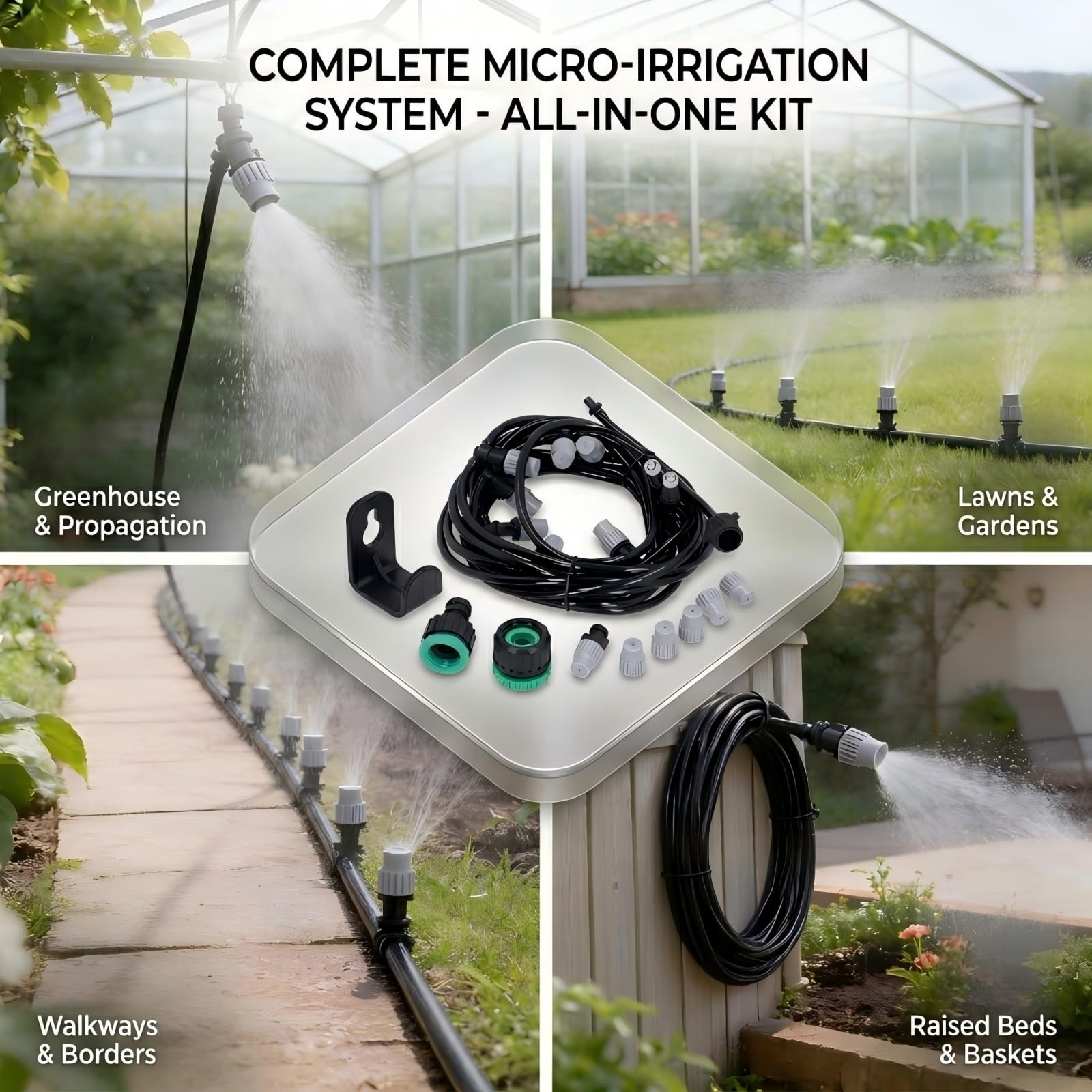 Kit de tuyau d'arrosage multifonction pour serre de jardin, système d'arrosage de pelouse avec 10 buses de brumisation, 10 m, 32,8 pi, PVC, ABS