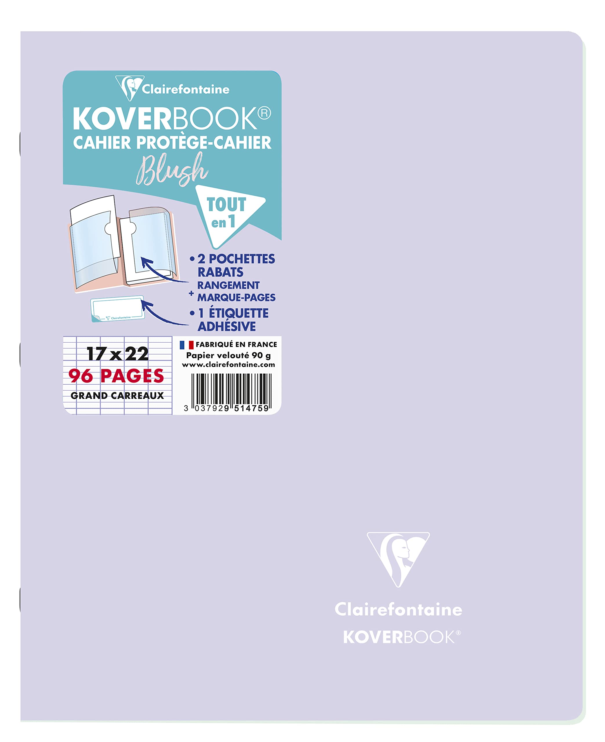 Clairefontaine 951475C - One Stapled Notebook Koverbook Blush Lilac - Dimensions: 17x22 cm - 96 Seyes Ruled Pages - White Paper 90 g - Opaque Polypro Cover — image 1