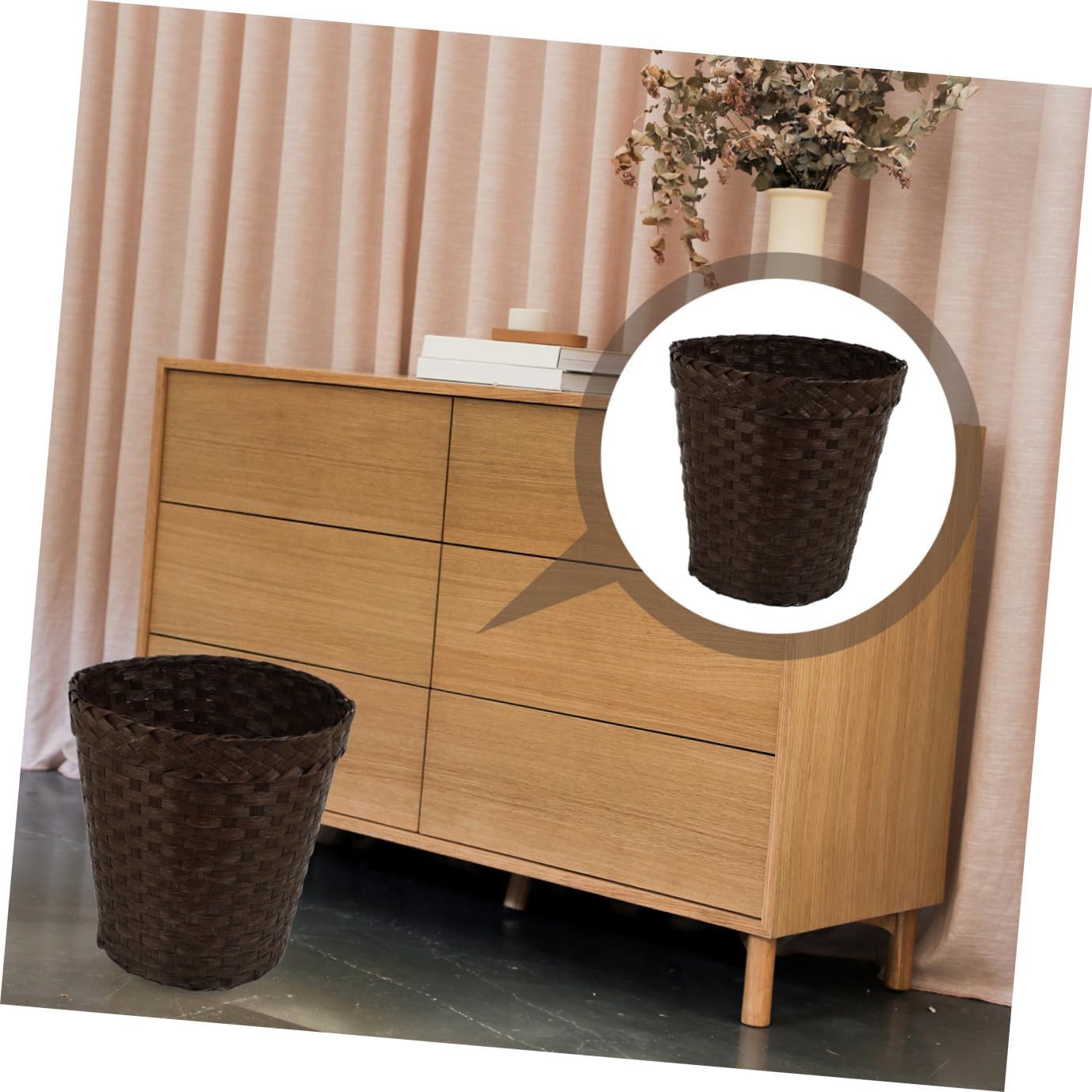 Garneck Woven Storage Basket for Home Organization Stylish Straw Rubbish Container Without Lid for Living Room Bedroom or Office Use
