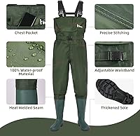 Vista 3 de wader con botas impermeable para pesca y caza de nailon 2-Ply/PVC 9-13