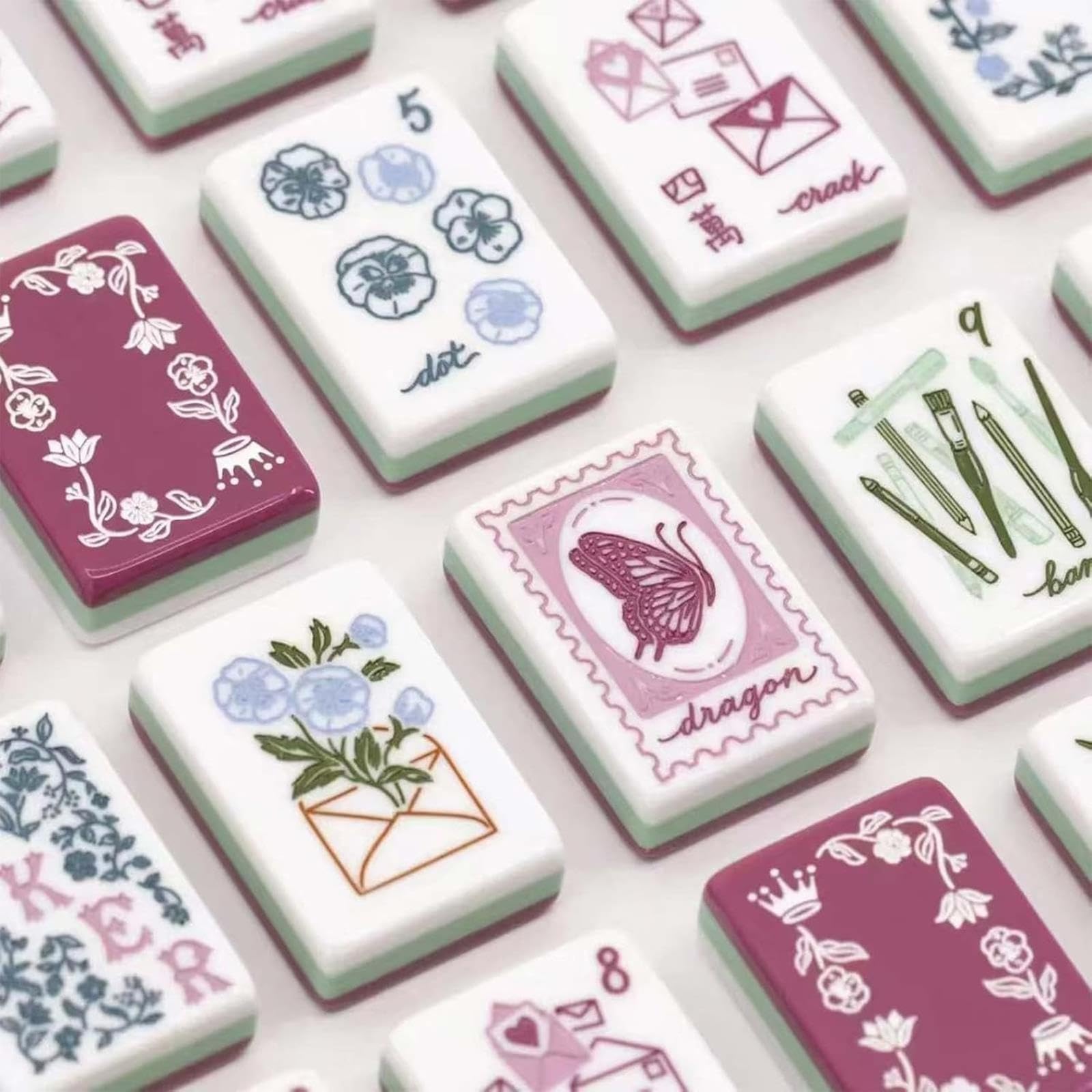 Mahjong acrilico set 160 tessere - gioco da viaggio americano con borsa dadi e guida in faesite(Purple)