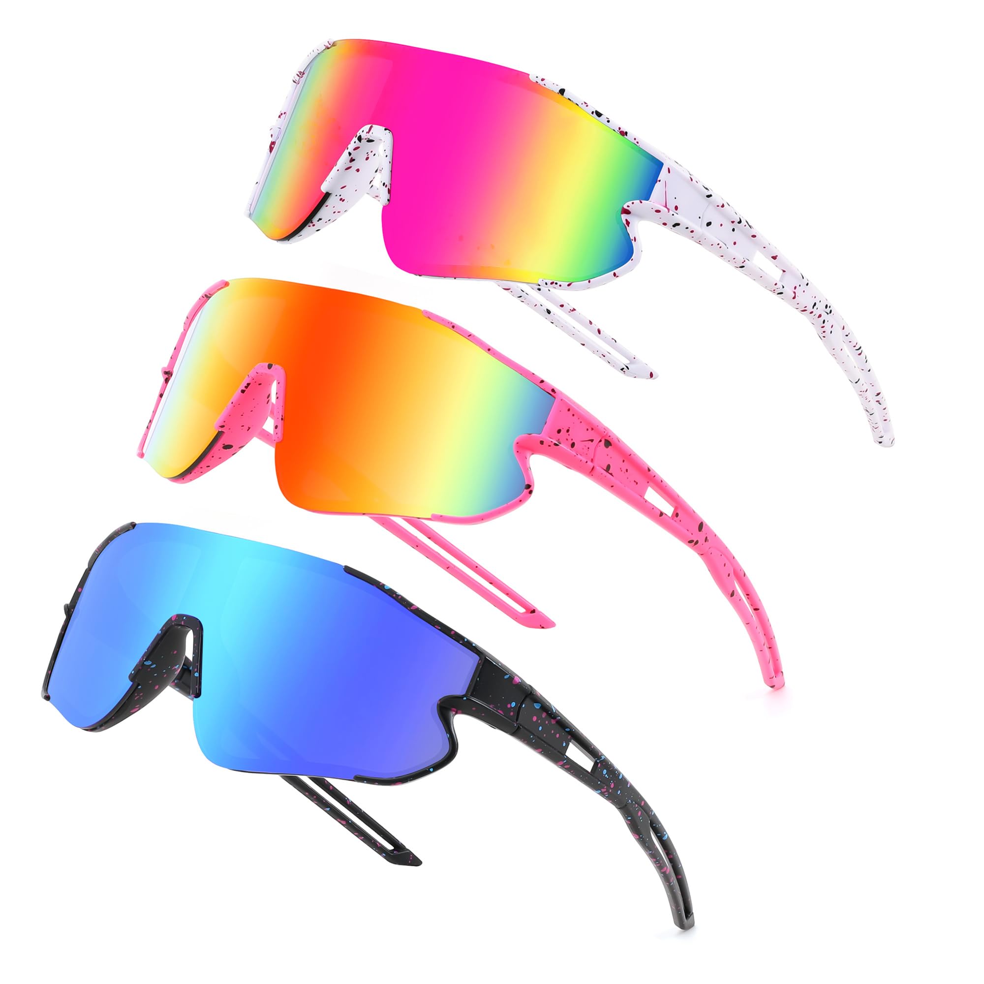 YuJian Paquete de 3 lentes de sol para niños y niñas, de béisbol, para sóftbol, playa, correr, protección UV