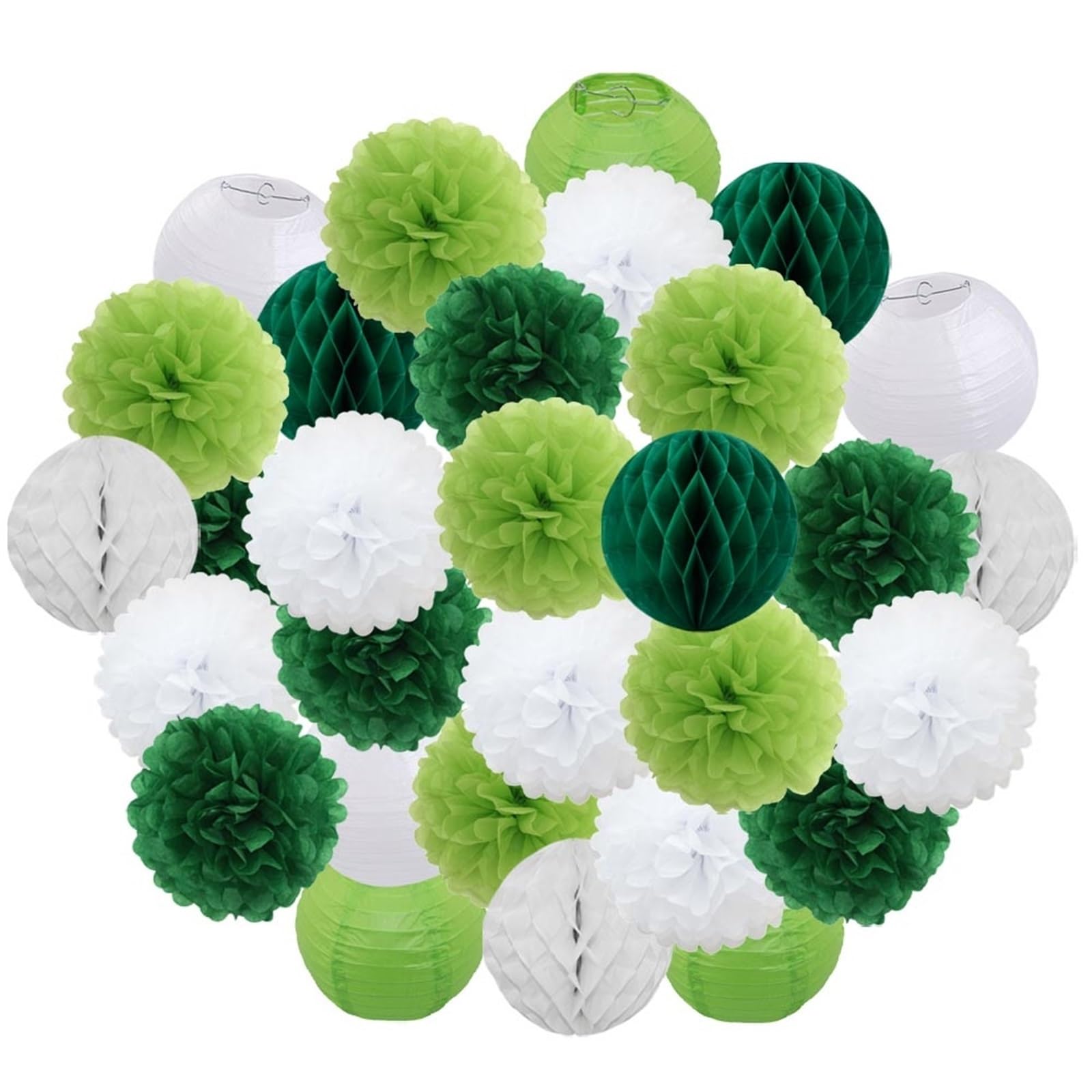 Papier Pompoms Deko 30 stücke Urlaub Festival Decor Blau Weiß Papier Laterne 6 “8” 10 “12” Geburtstag Party Favor Hängen gewebe Pompom(Green Set,L-12inch(30cm))