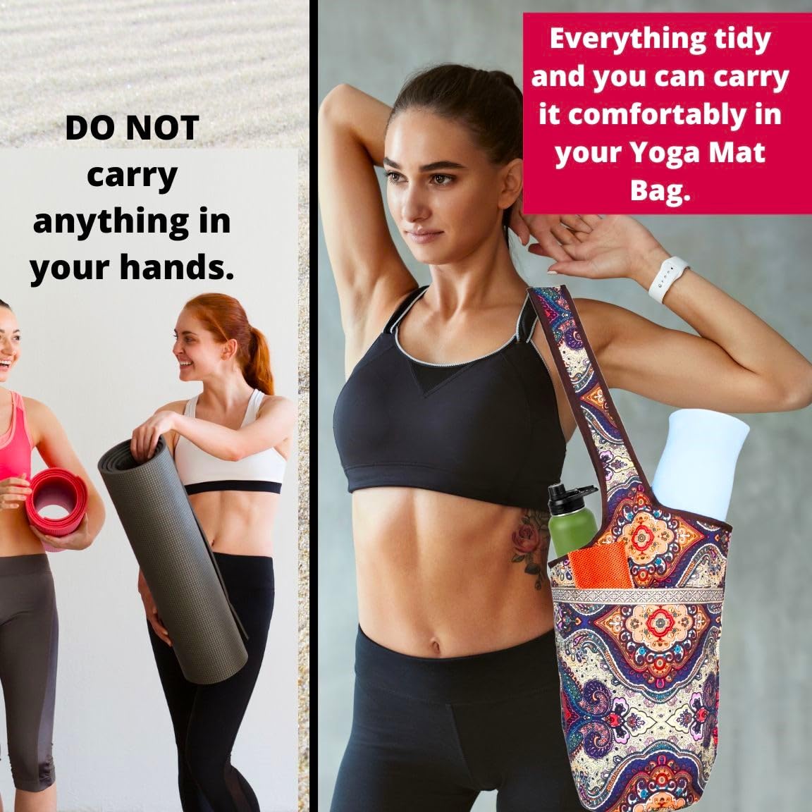 Pack - Borsa Yoga per tappetino e asciugamano freddo raffreddamento, borsa yoga donna per materassino asciugamano palestra asciugamano microfibra borsa yoga tappetino yoga accessori pilates