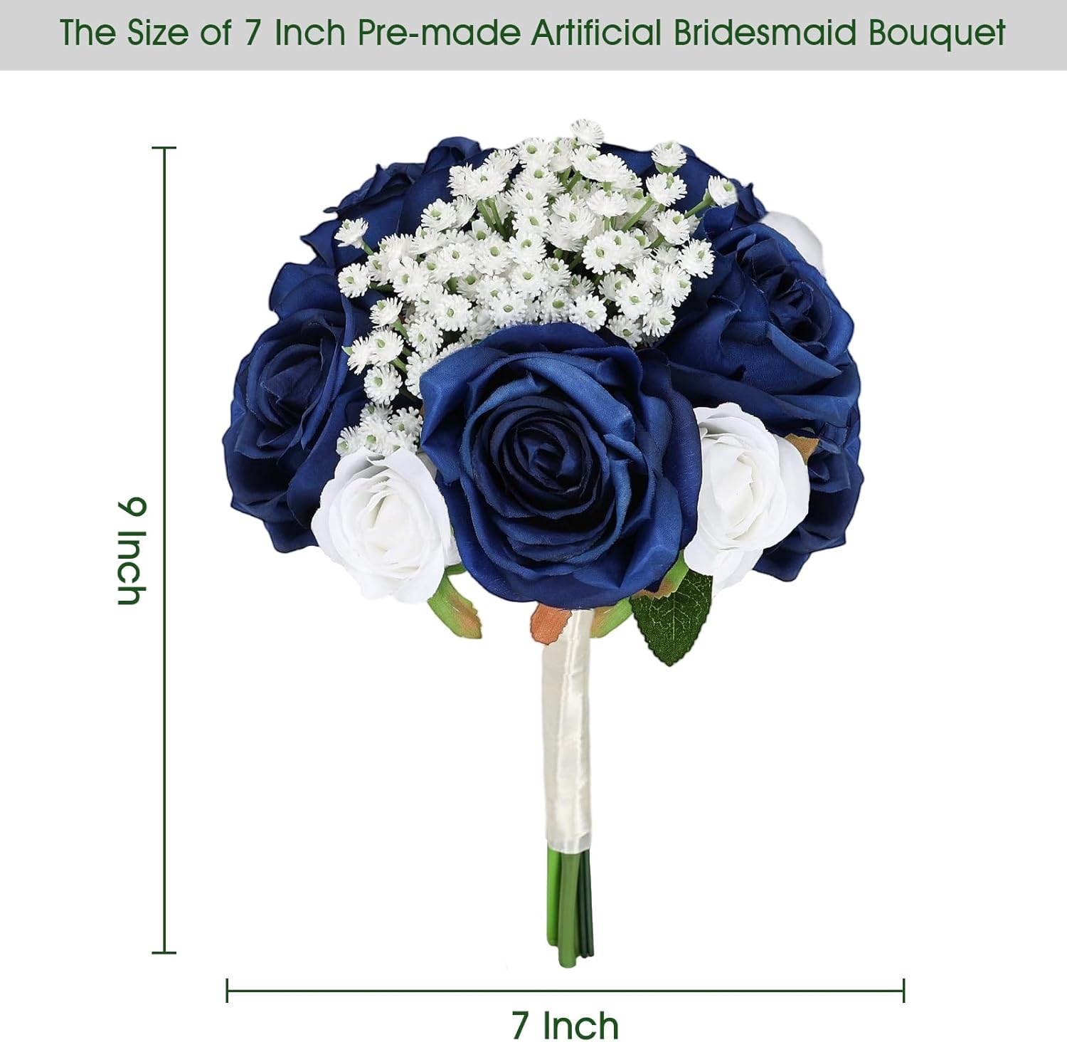 Wedding Bridesmaid Bouquets Set of 6, Artificial Silk Flowers Arrangement for Ceremony Marriage Proposal Party Anniversary Decorations - Royal Blue