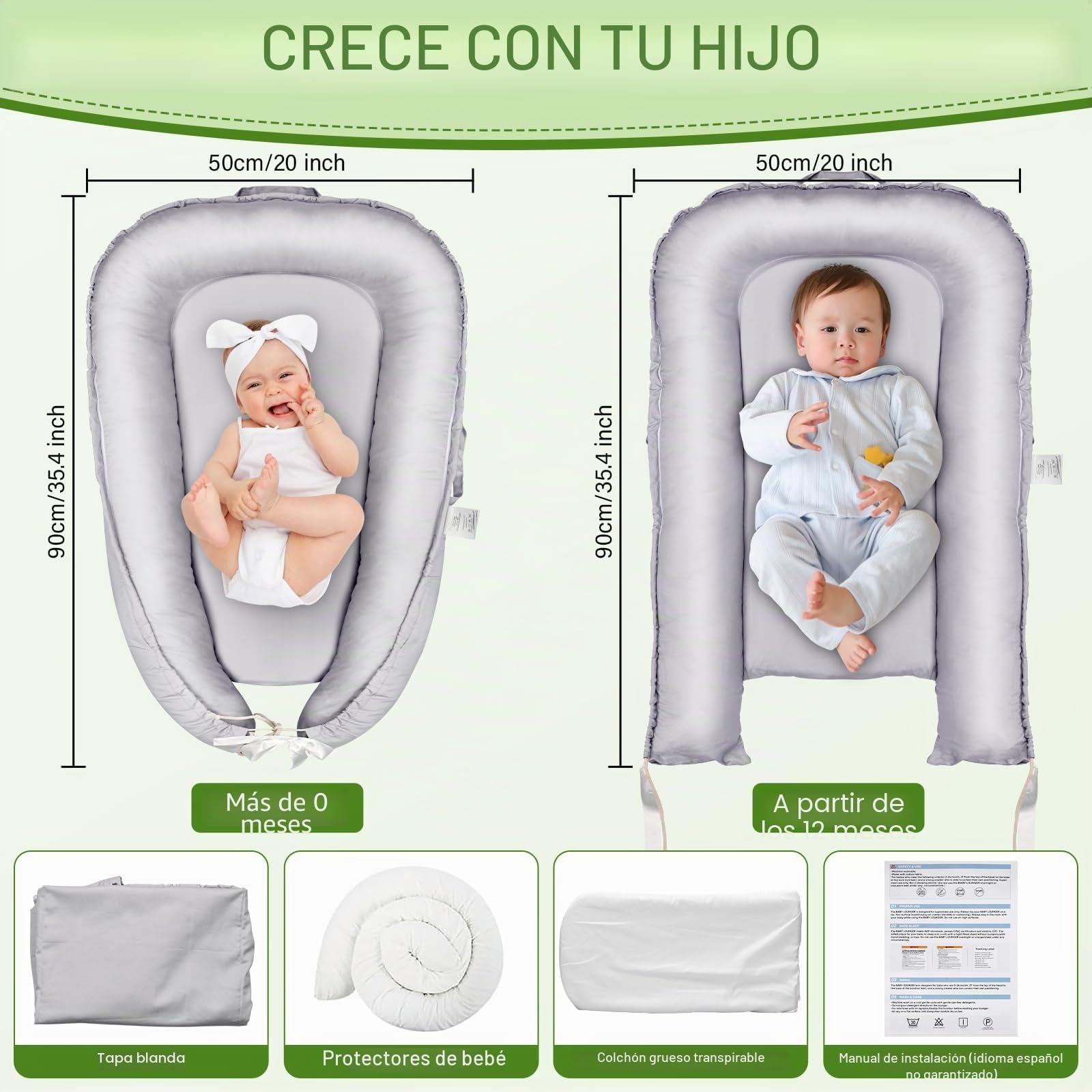 Nido Bebe Recien Nacido,Reductor de Cuna 100% Algodón Plantilla Removible Bebés Capullo de Colecho Cuna de Viaje para Niños y Niñas