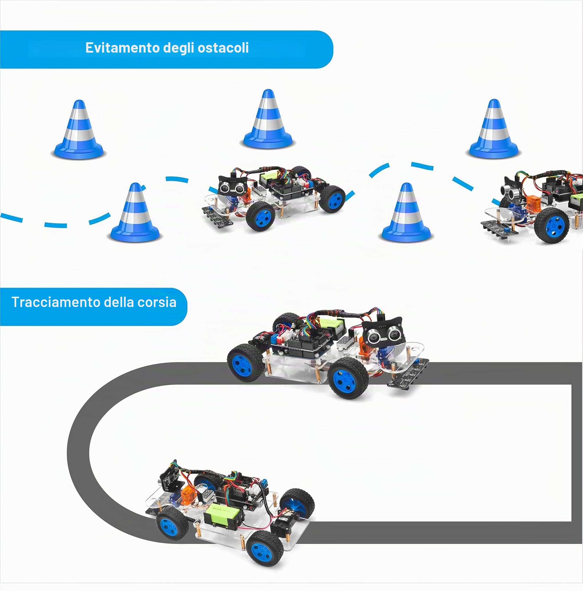 OSOYOO Sport Robot Smart Car per Arduino Uno | Kit Fai-da-Te della cremagliera del servo-sterzo | Bluetooth Mock Driving | WiFi IOT | Auto Drive | Learn C++ Programming