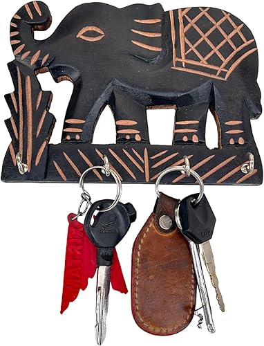 Miniatura 9 de Llavero de madera – Organizador decorativo para llaves de elefante montado en la pared con 7 ganchos – Estante para llaves para cocina, decoración