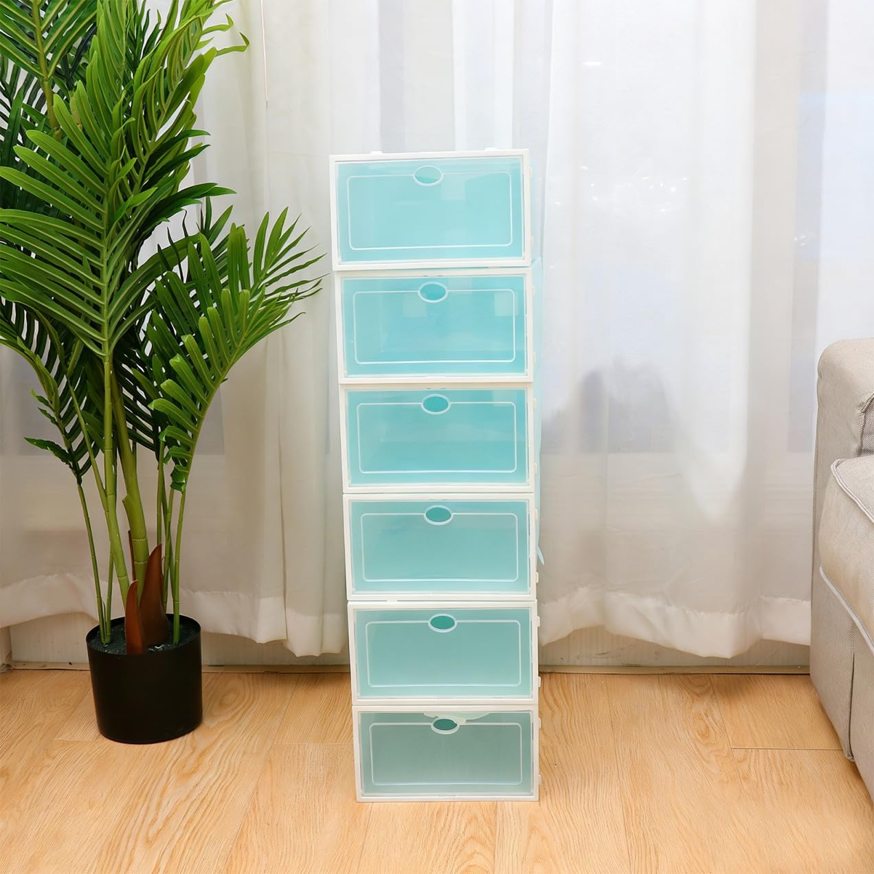 6 pezzi Scatole Trasparenti per Scarpe in Plastica Rinforzata da Contenitori Impilabili con Cornice Bianca per Donna Organizer Scarpe Resistente e Facile da Usare per Armadio e