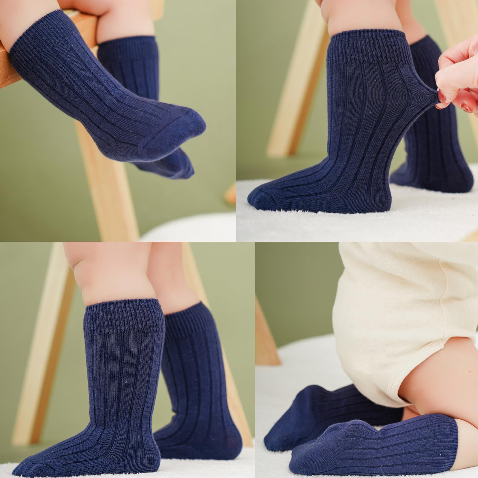Apone Fatu Baby Girls Boys Socks, Cotton Toddler Knee-High Stockings, Kids Warm Solid Color Long Socks (US, Age, 0 Months, 6 Months, Baby Knit 5Pairs)