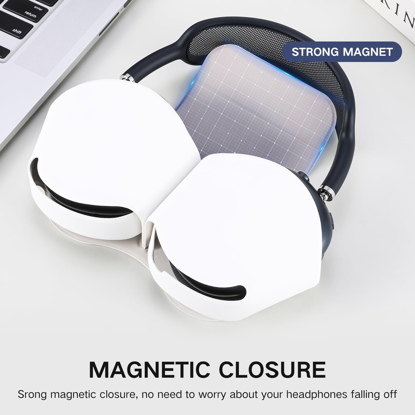 Lukvcoe inteligentne etui, Etui do Apple Airpods Max słuchawek, akcesoria z trybem uśpienia, wykonane ze skóry PU, oryginalny zamiennik etui do Airpod Max (Biały)