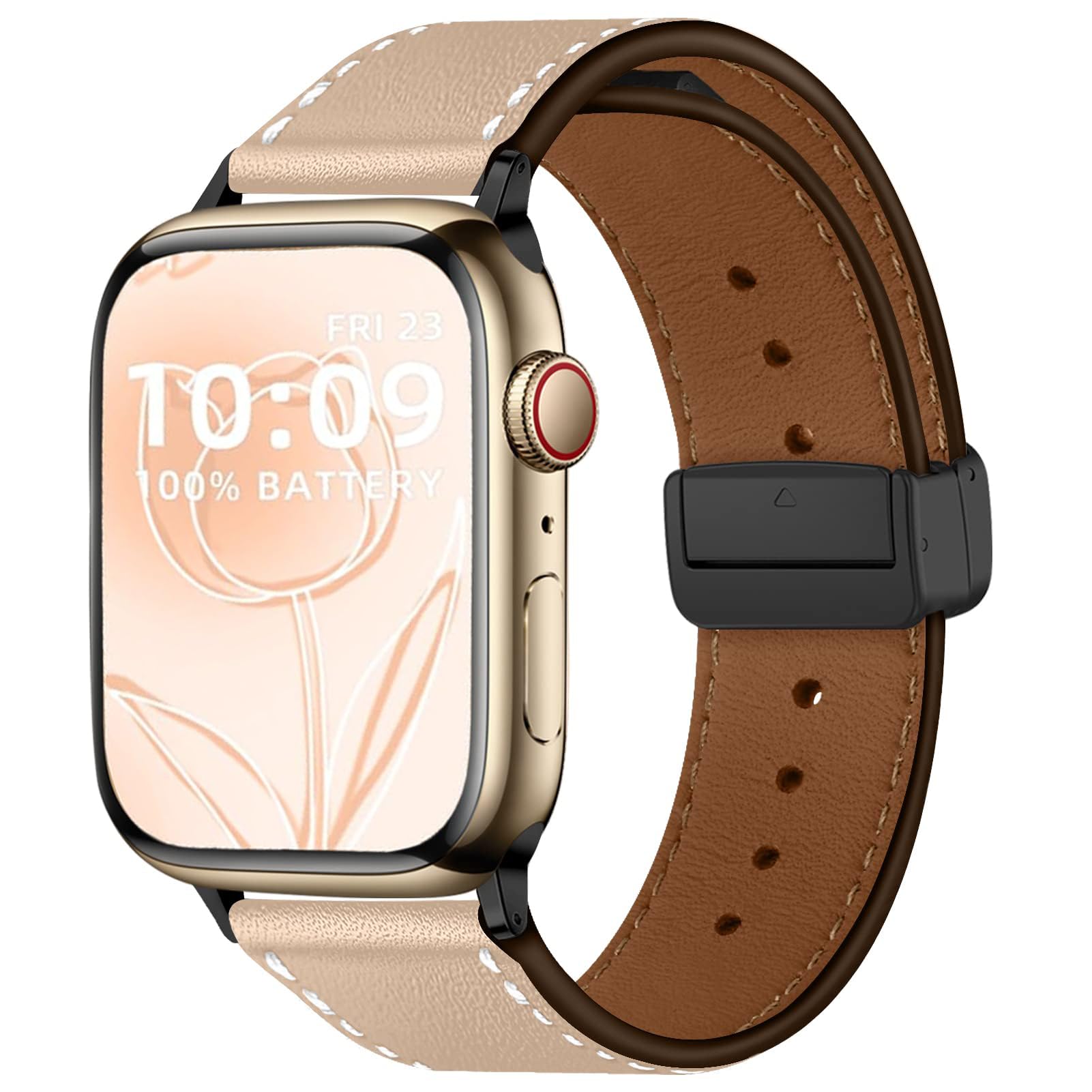 Leather Flexifit Magnetic for Apple Watch Band 45mm 44mm 41mm 40mm iWatch Bands 42mm 38mm Men/Women,Genuine Leather flex fit Strap Wristband for Apple Watch Series 9/8/7/6/5/4/3/SE/Ultra 2 49mm