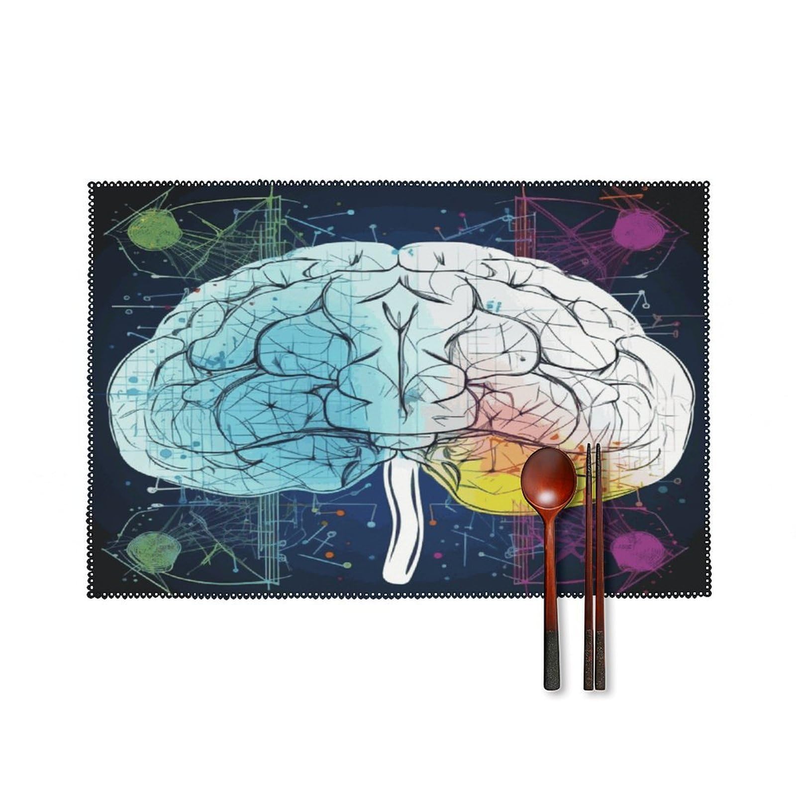 Fekiloot Style Geometry Brain Image With Science Placemats Set Of 6,Table Mat
