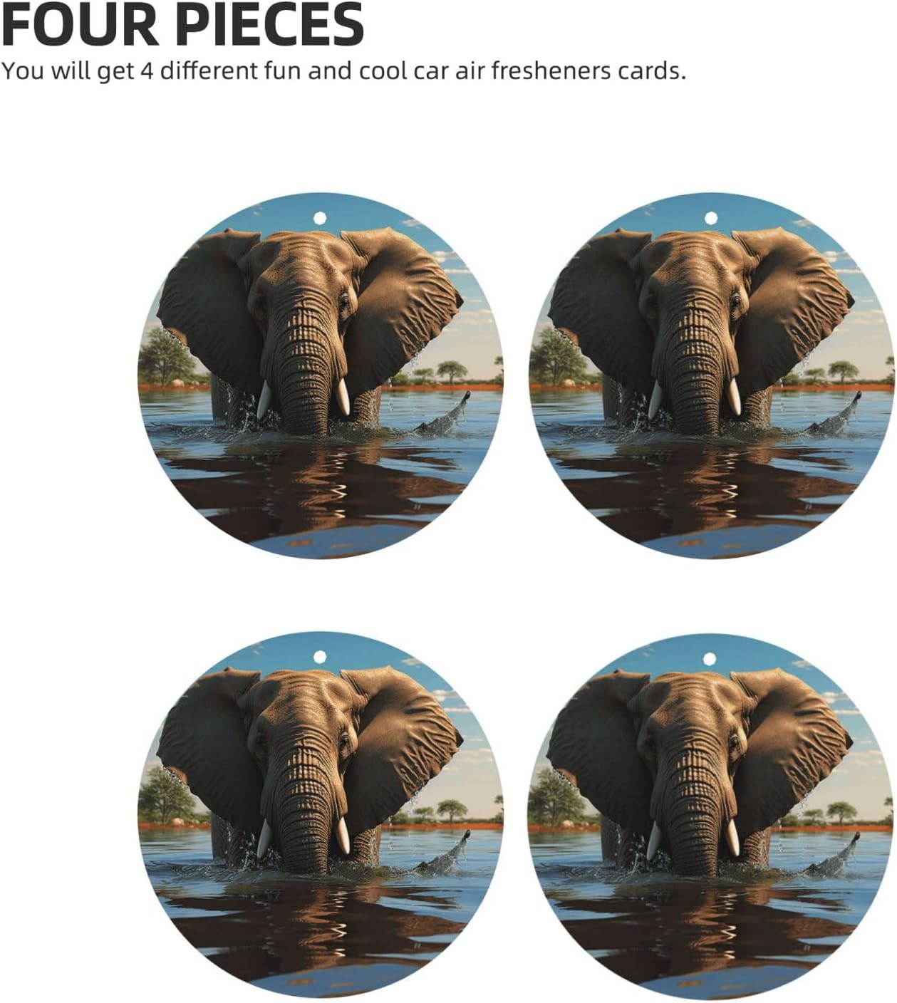 Elephant is Sitting in The Water Car Air Fresheners Cards Set of 4 Pieces, Long-Lasting Auto Aromatherapy Tablets Gifts Car Rearview Mirror Pendant Hanging Scented Cards for Wardrobe Bathroom image 2